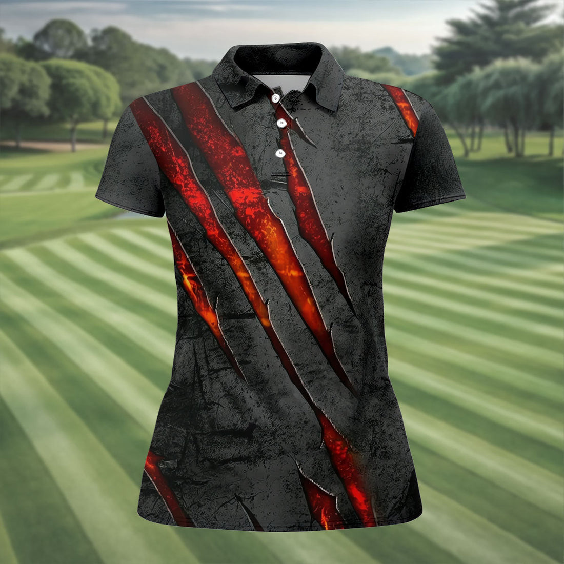 Red Claw Marks Hawaiian Golf Shirt, Scratch Print Women's Golf Tops, Ladies Golf Shirts