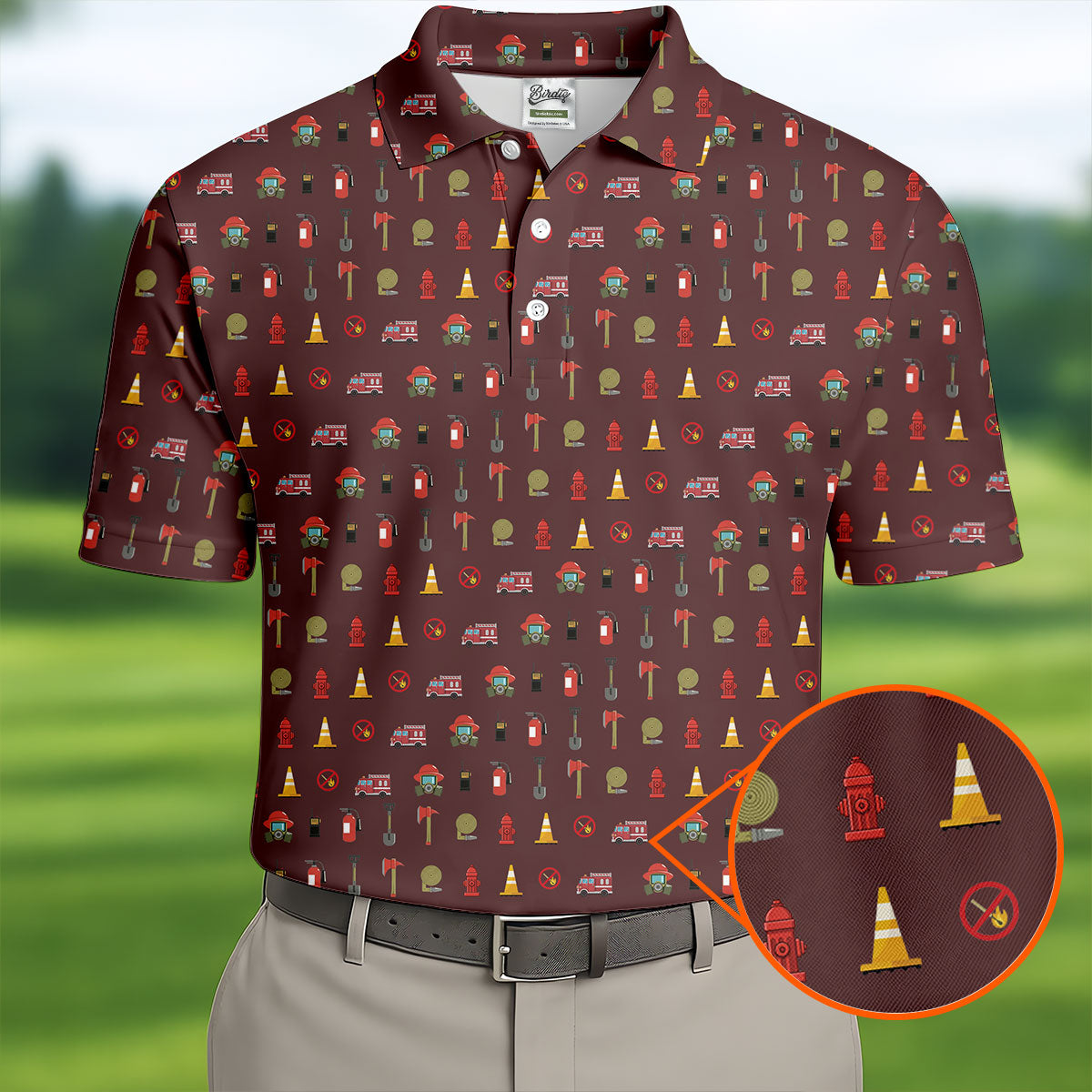 Fireman Patter Men's Funny Golf Shirts, Golf Tops For Men, Polo ShirtFor Men, Golf Shirts For Men