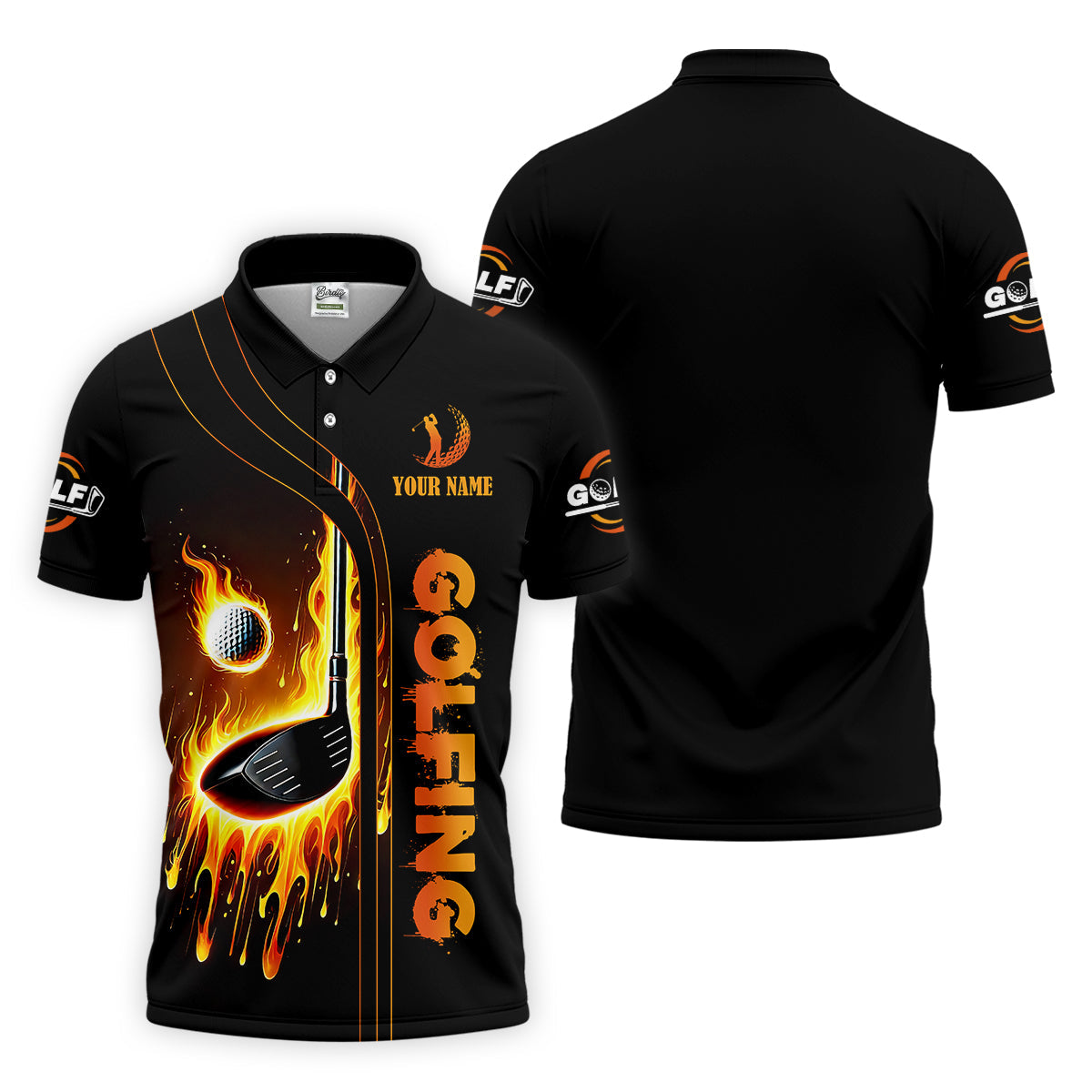 Fire Golf Ball Custom Men's Golf Polo ShirtFunny Golf Shirt, Dad Golf Gifts