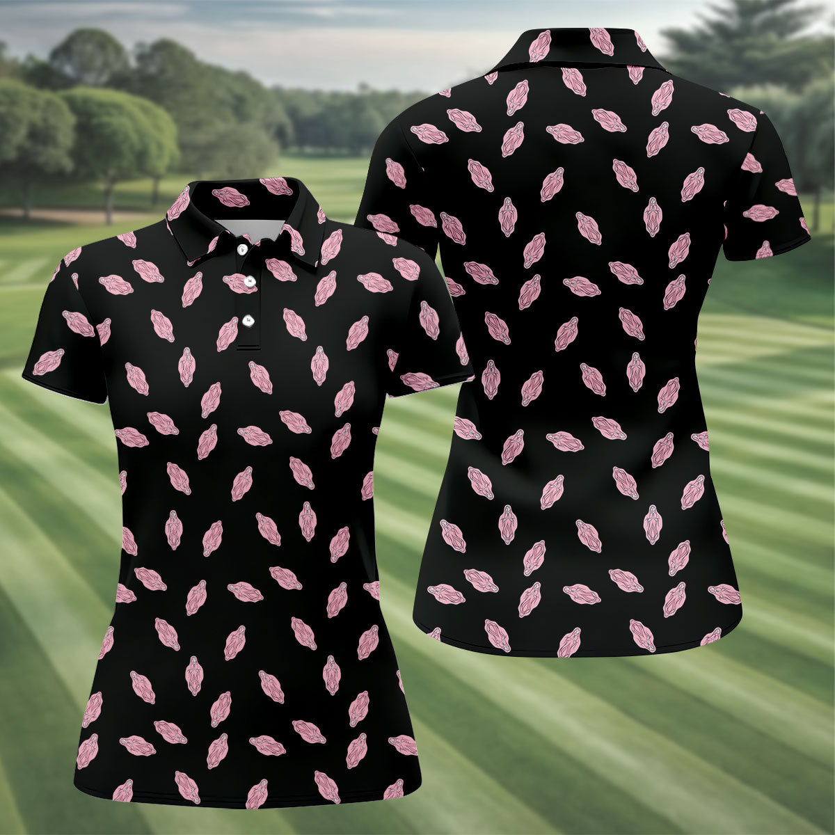 Funny Pink Adult Humor Pattern Polo Shirt, Golf Shirts For Women, Women’s Golf Apparel
