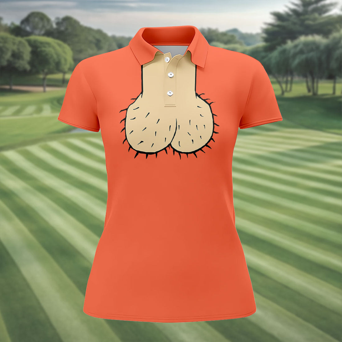 Orange Funny Dickhead Faux Chest Golf Shirt, Ladies Golf Shirts, Golf Polo For Women
