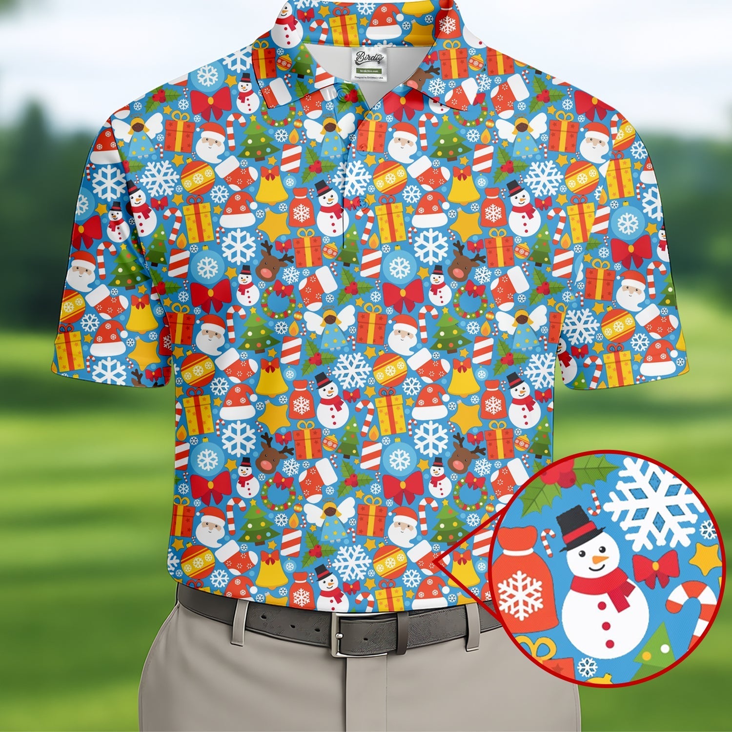 Festive Christmas Blue Golf Shirt, Christmas Golf Shirt, Polo ShirtFor Men, Golf Gift For Men, Golfing Apparel