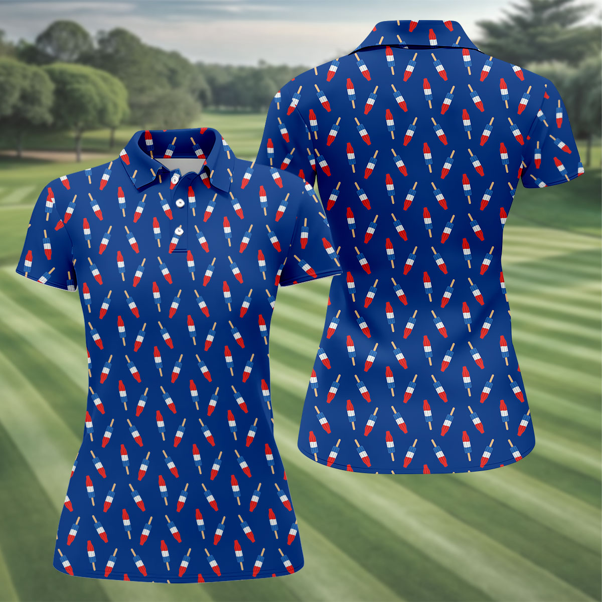 Red White Blue Patriotic Popsicles 4th Of July Golf Shirt, 250th Anniversary Golf Shirt For Women