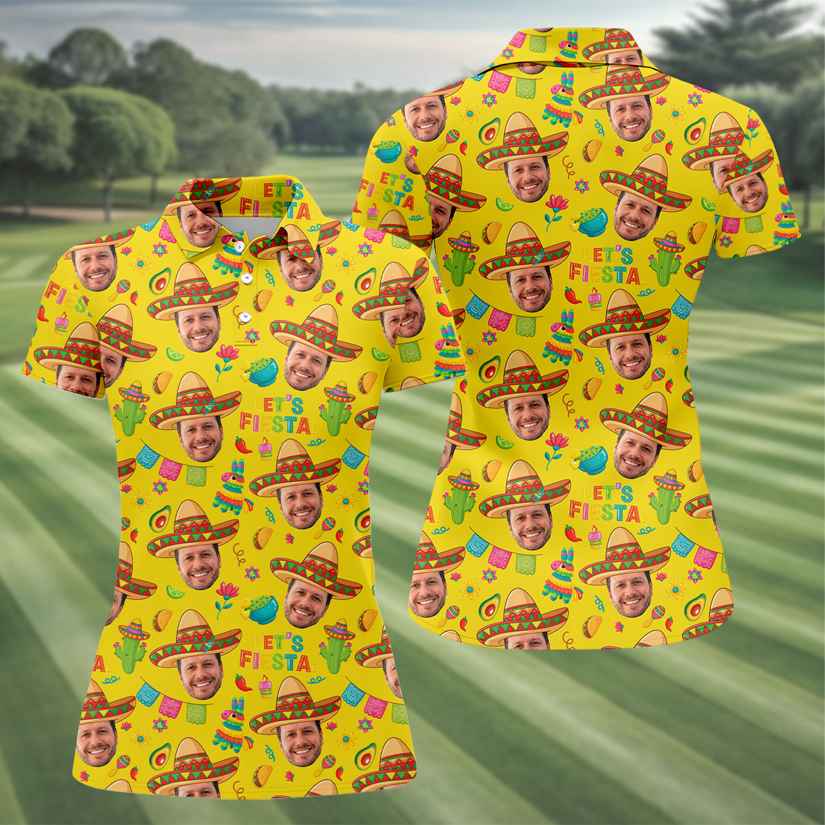 Let's Fiesta Cinco De Mayo Celebration Fiesta Themed Custom Face Yellow Golf Shirt For Women