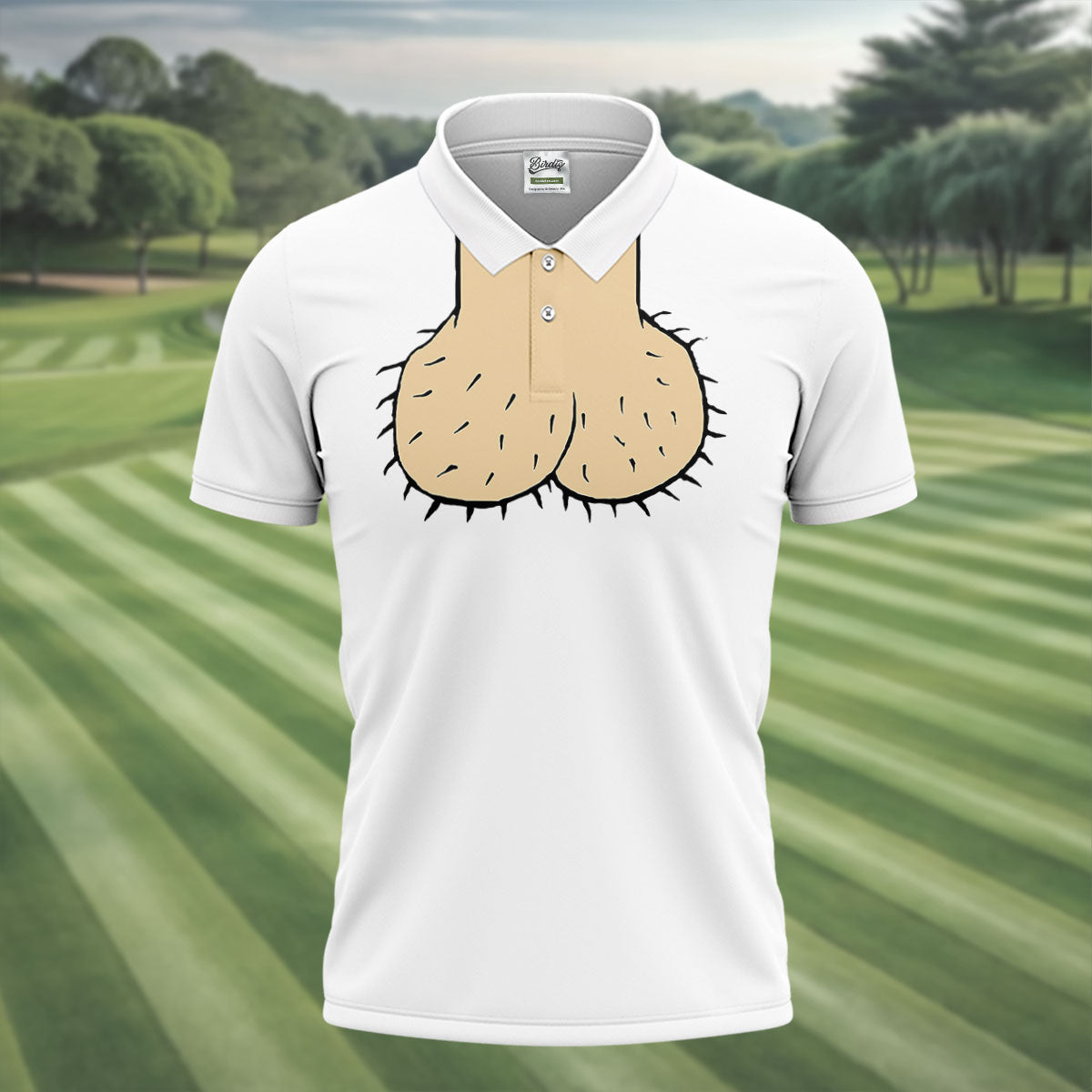 White Funny Dickhead Faux Chest Golf Shirt, Adult Gag Gift Shirt, Rude Humor Shirt