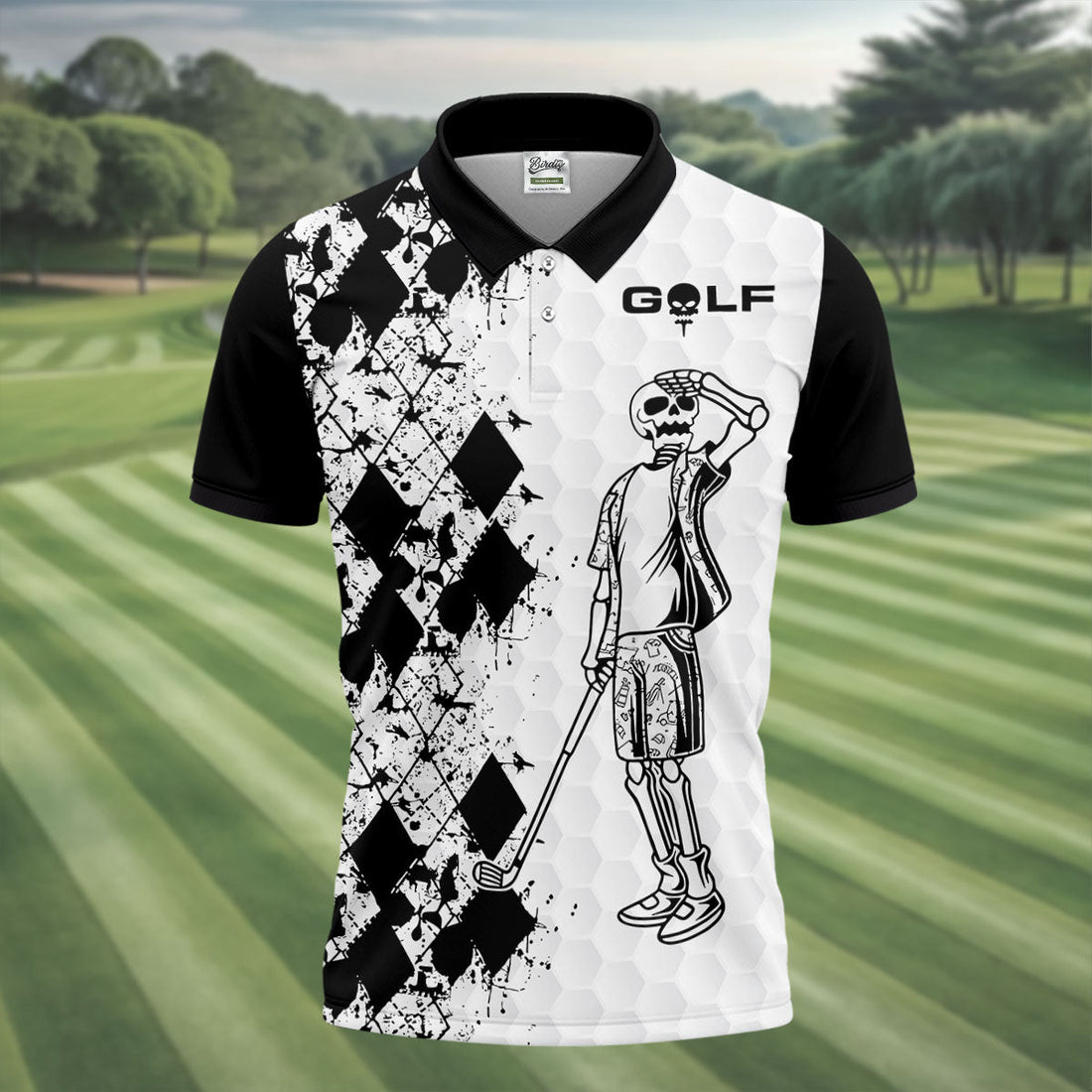 Golf Skeleton Splatter Effect Argyle Pattern Golf Tops For Men, Father's Day Golf Gift