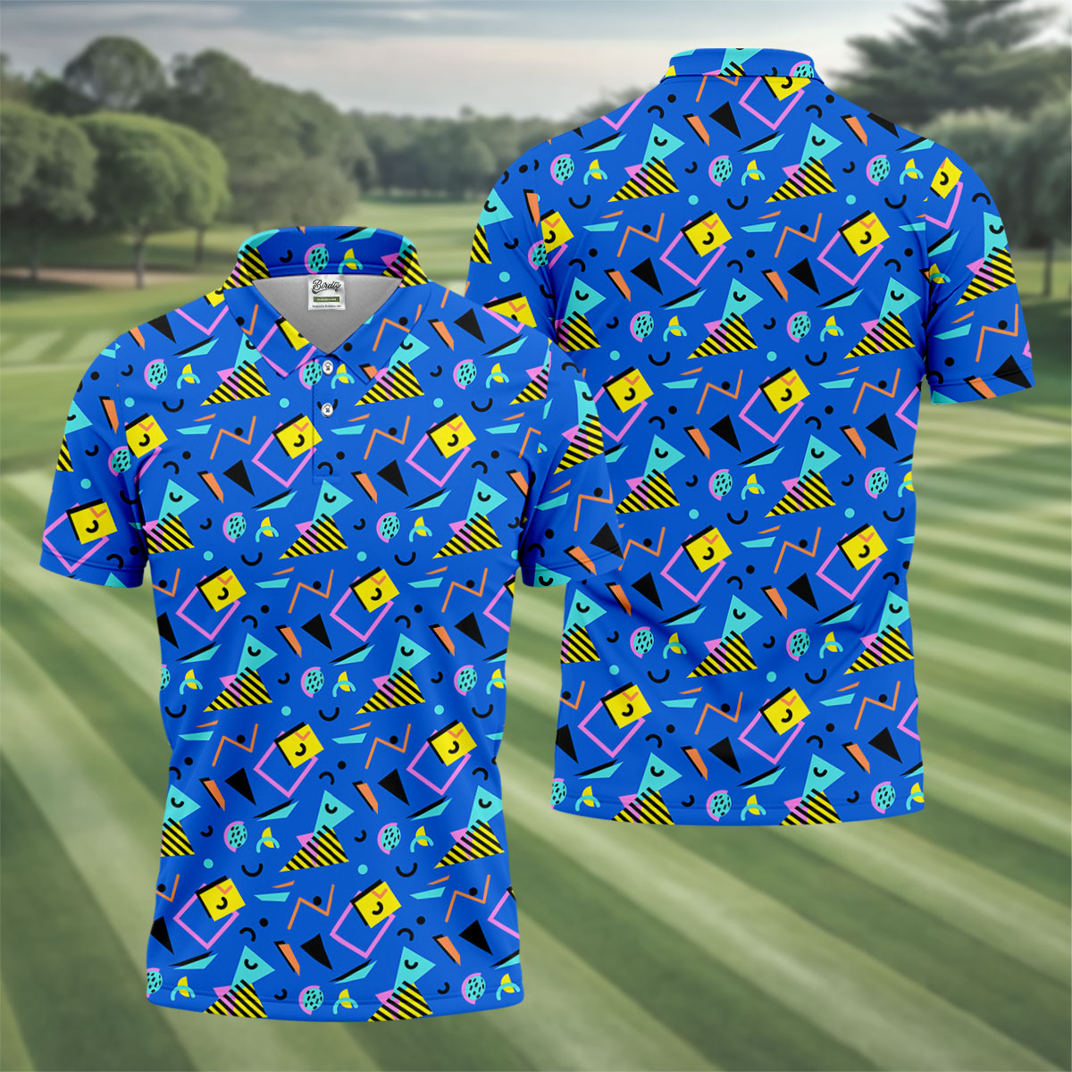 Playful Geometric Memphis Style Golf Tops For Men, Polo ShirtFor Men, Golf Shirts For Men