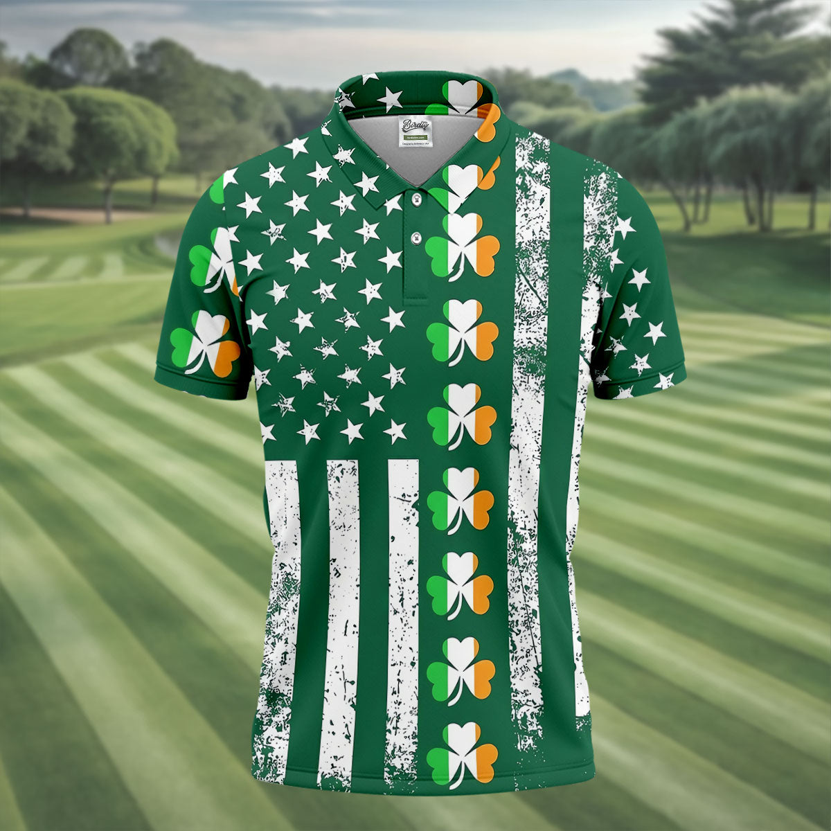 Irish Shamrock Vertical Stripes St Patrick's Day Golf Shirt, Polo ShirtFor Men, Golf Shirts For Men