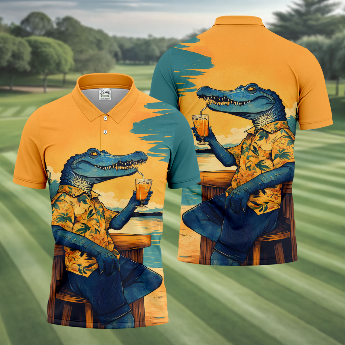Funny Crocodile Tropical Theme Hawaiian Golf Shirt, Polo Shirt Men, Golfing Apparel