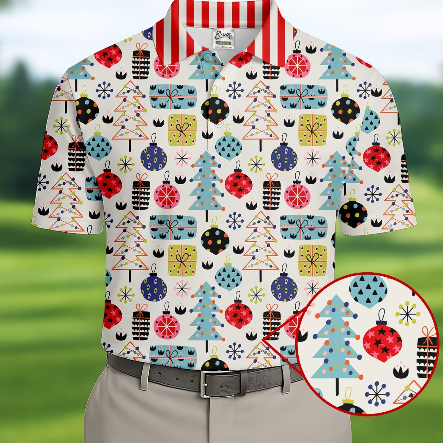 Colorful Christmas Men's Golf Polo Shirtristmas Golf Shirt, Cute Golf Outfit, Golf Gift For Men