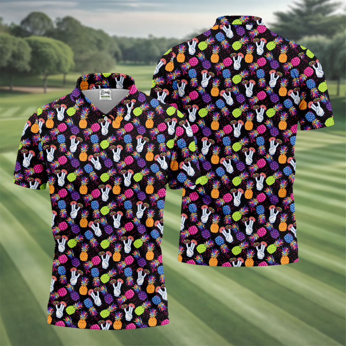 Hawaiian Pineapples Donut Finger Fun Golf Shirts For Men, Adult Humor Golf Polo, Funny Golf Shirts