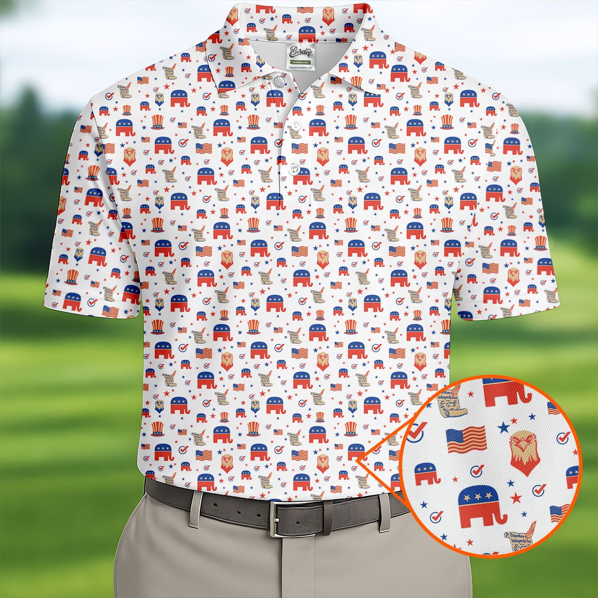 US Bald Eagle Political Elephant 250th Anniversary White Golf Shirt, Patriotic 4th Of July Golf Shirts For Men