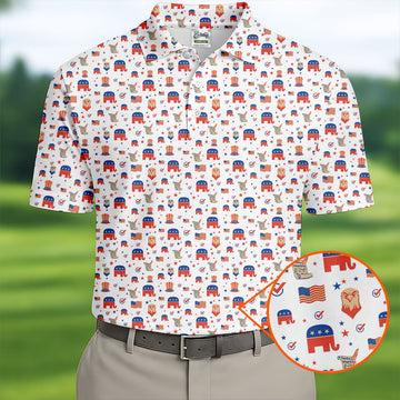 US Bald Eagle Political Elephant 250th Anniversary White Golf Shirt, Patriotic 4th Of July Golf Shirts For Men