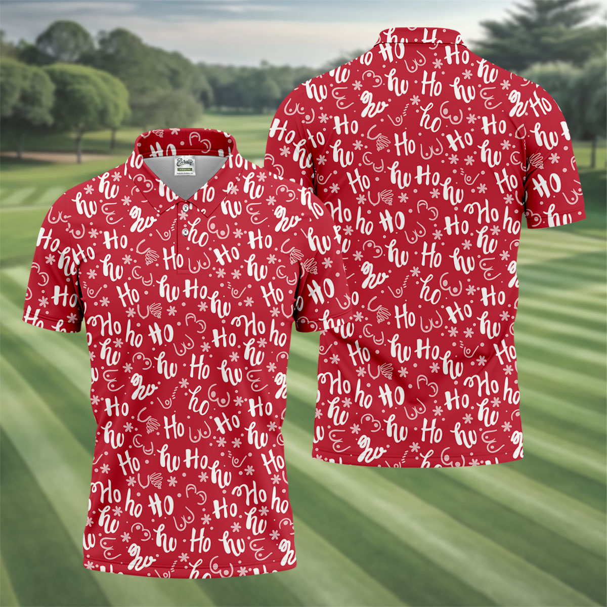 Funny Red Xmas Golf Tops For Men, Men's Funny Golf Shirts, Christmas Golf Gift, Polo ShirtFor Men