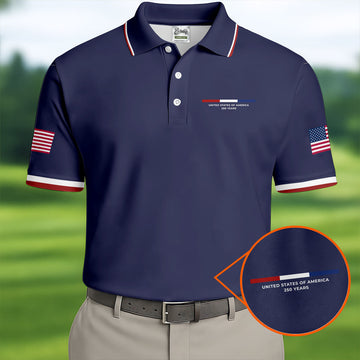 United States Of America 250 Years Navy Golf Shirt, Patriotic Golf Shirt, Golf Shirts For Men