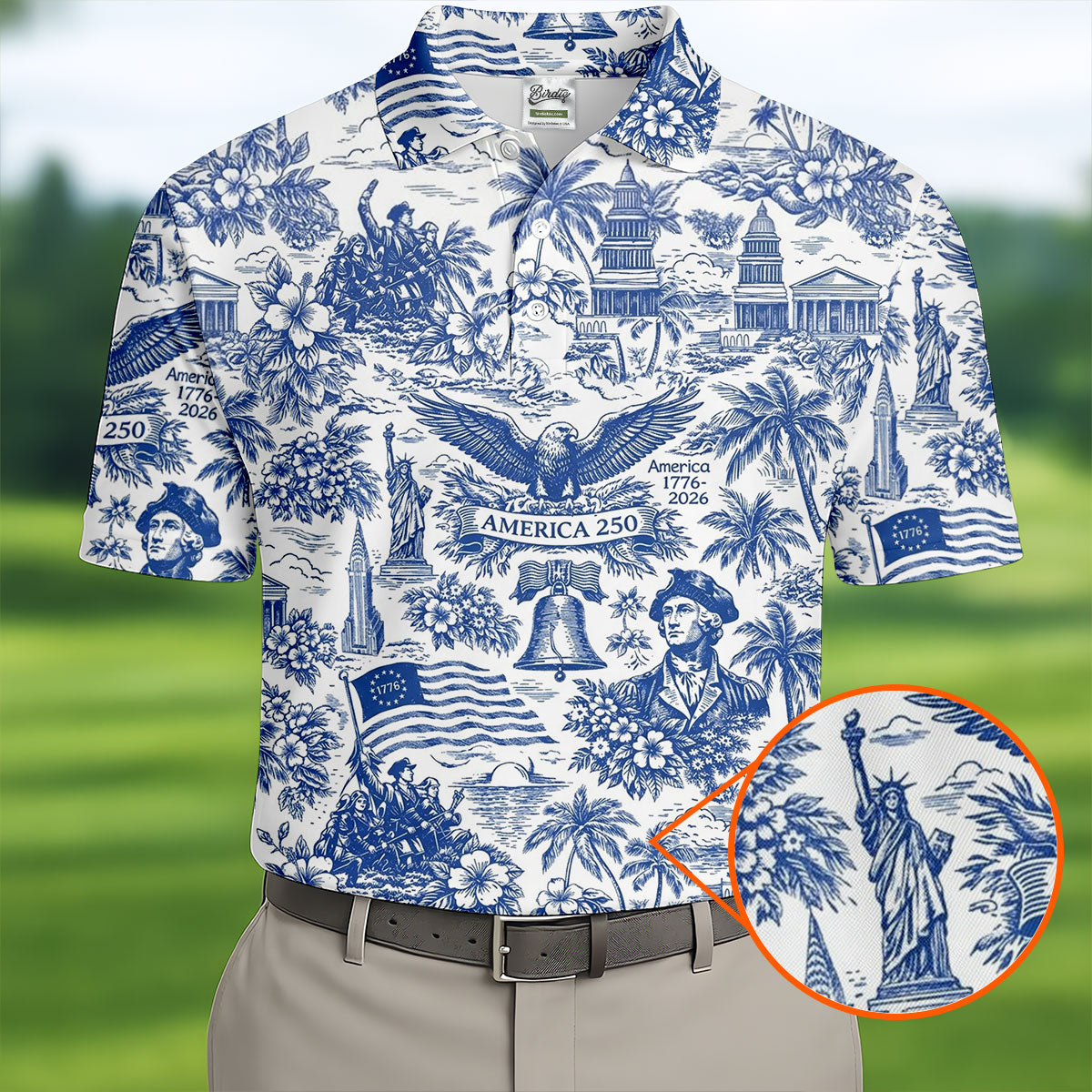 250 Years Of America Tropical Vibe Vintage Golf Shirt, Patriotic 4th Of July Golf Shirts For Men