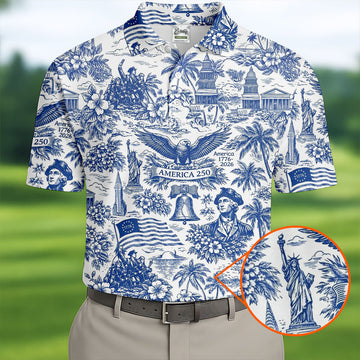 250 Years Of America Tropical Vibe Vintage Golf Shirt, Patriotic 4th Of July Golf Shirts For Men