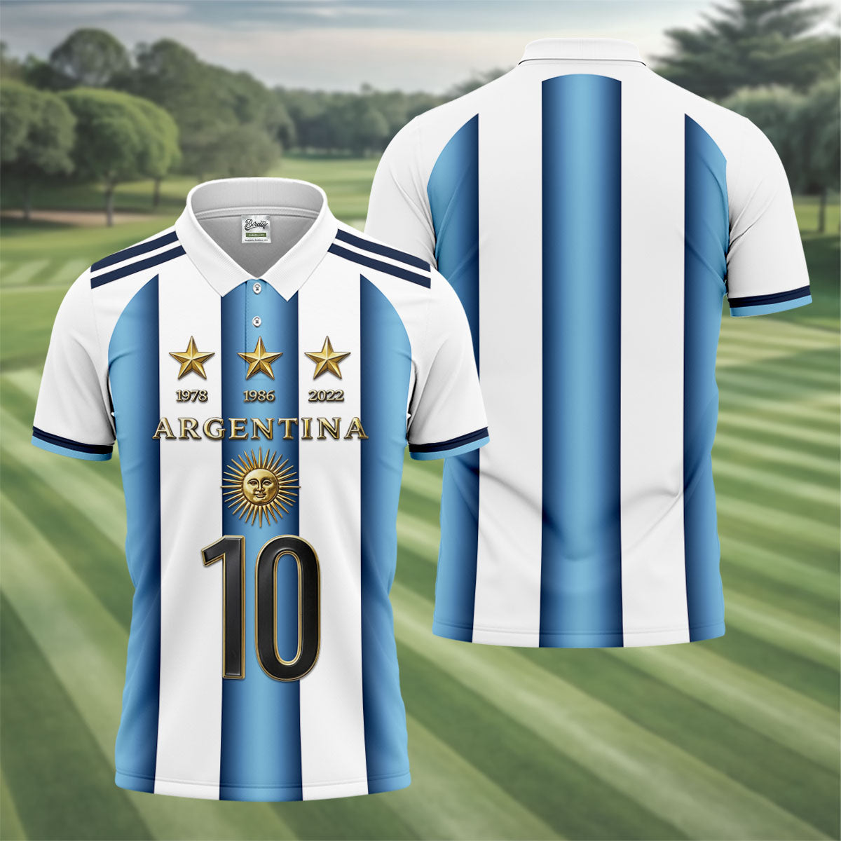 Argentina World Cup Sun Of May Golf Tops For Men, Football Theme Polo Shirtor Men