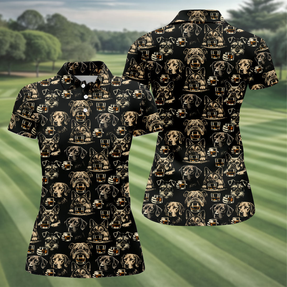Black Dog Breeds Whiskey Glass Pattern Golf Shirt, Women's Golf Shirt, Golf Polo For Women, Funny Golf Shirt
