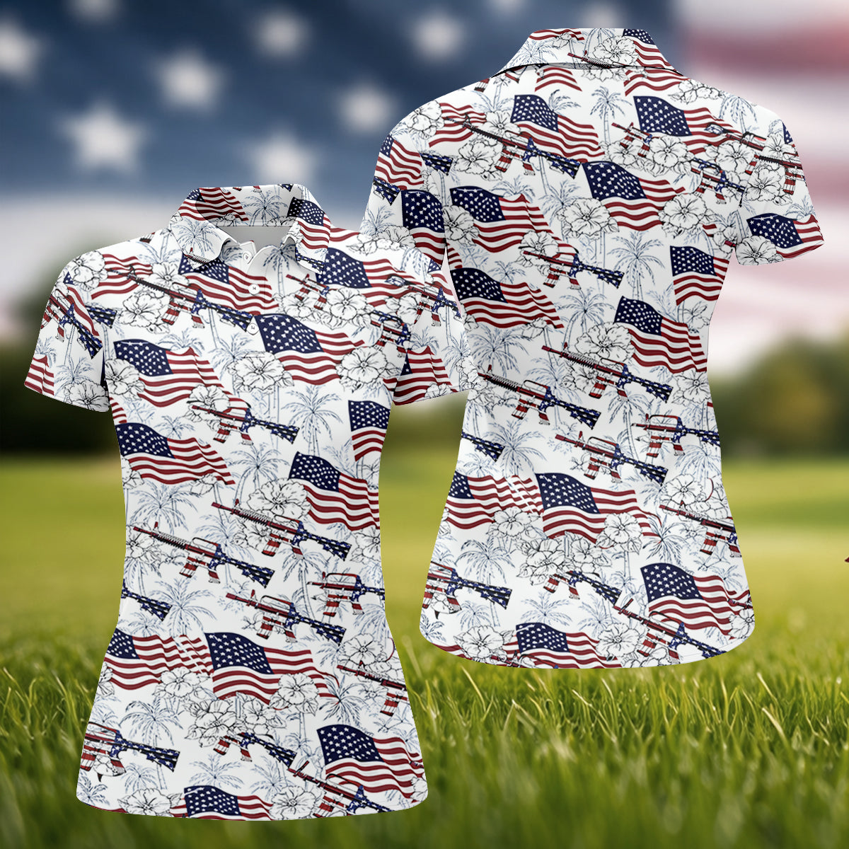Hawaiian American Women's Golf Tops, 250th Anniversary Patriotic Golf Shirt, Ladies Golf Shirts