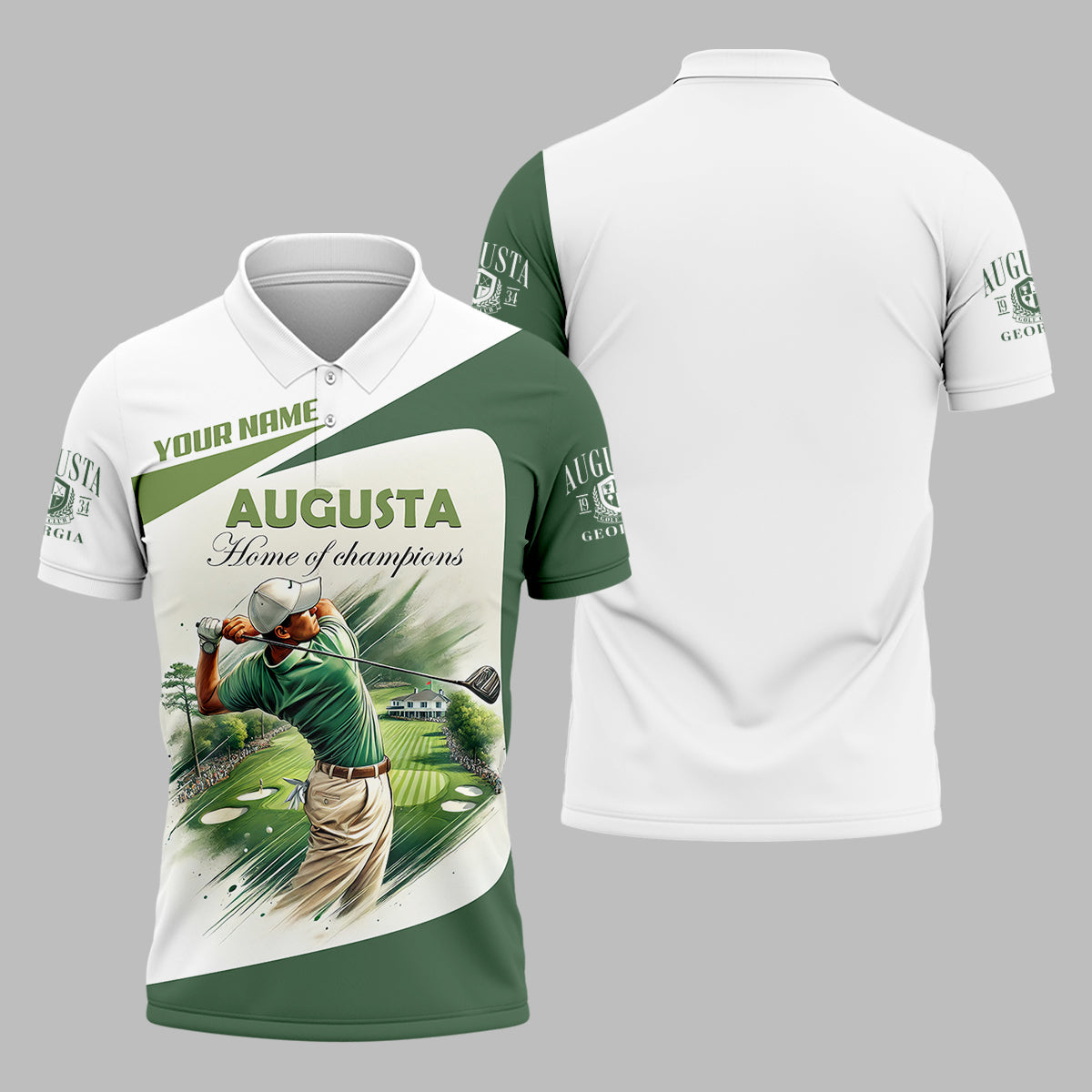 Custom Augusta Golfer Home Of Champions Men's Golf Polo ShirtMens Golf Gift, Mens Golf Shirt