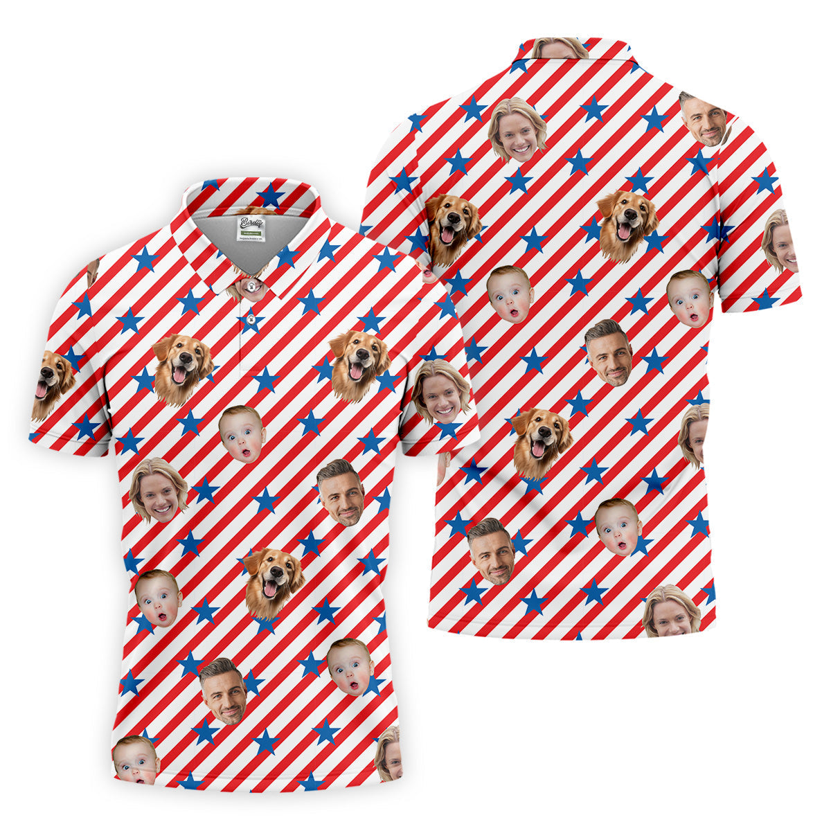 4th Of July Golf Polo, Custom Independence Days Shirts With Faces, Men's Golf Polo Shirt