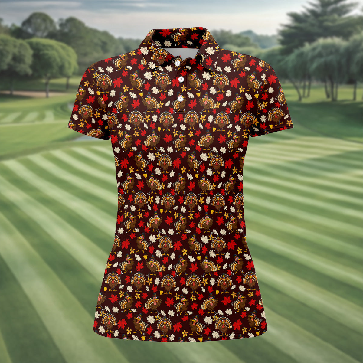 Funny Thanksgiving Turkey Golf Pose Women Golf Top, Ladies Golf Polos, Golf Gifts For Women