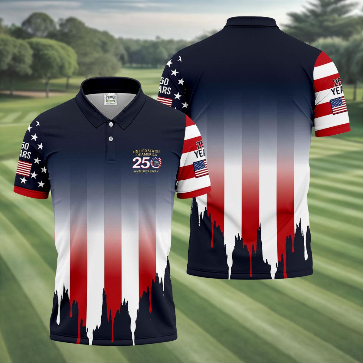 USA 250 Anniversary American Flag Golf Shirt, Patriotic 4th Of July Golf Shirts For Men