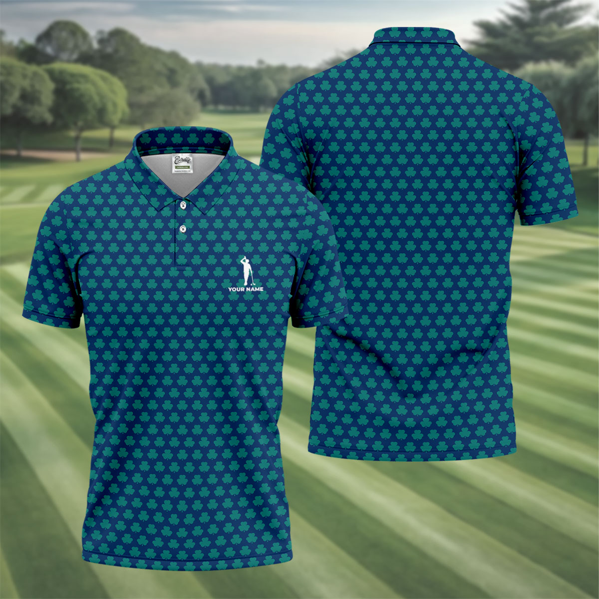Three Leaf Clover Seamless Pattern St Patrick's Day Golf Shirt, Polo ShirtFor Men, Golf Shirts For Men