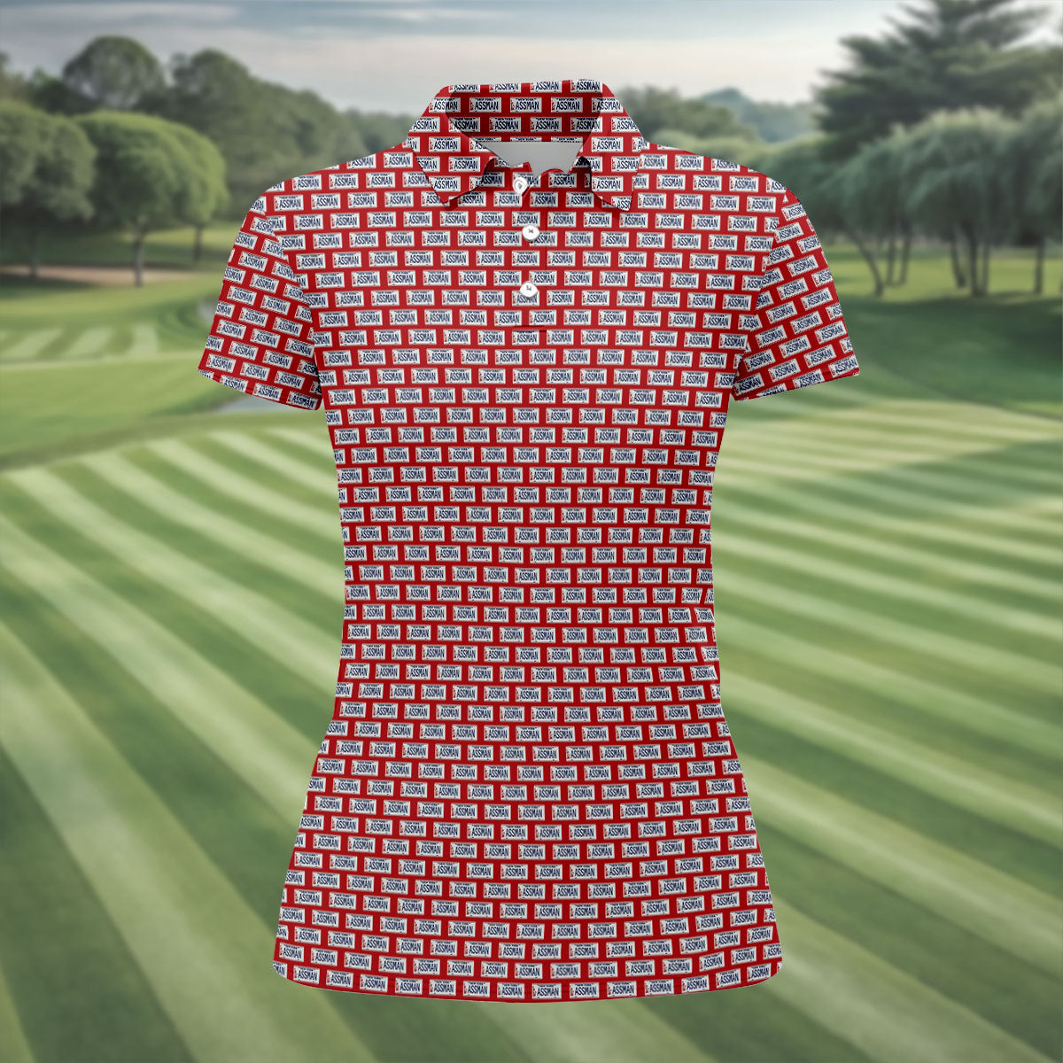 Red New York Assman Pattern Polo Shirt, Ladies Golf Shirts, Hawaiian Golf Shirt, Women’s Golf Apparel