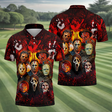 Halloween Horror Character Hawaiian Golf Shirt, Men's Golf Shirt, Golf Shirts For Men