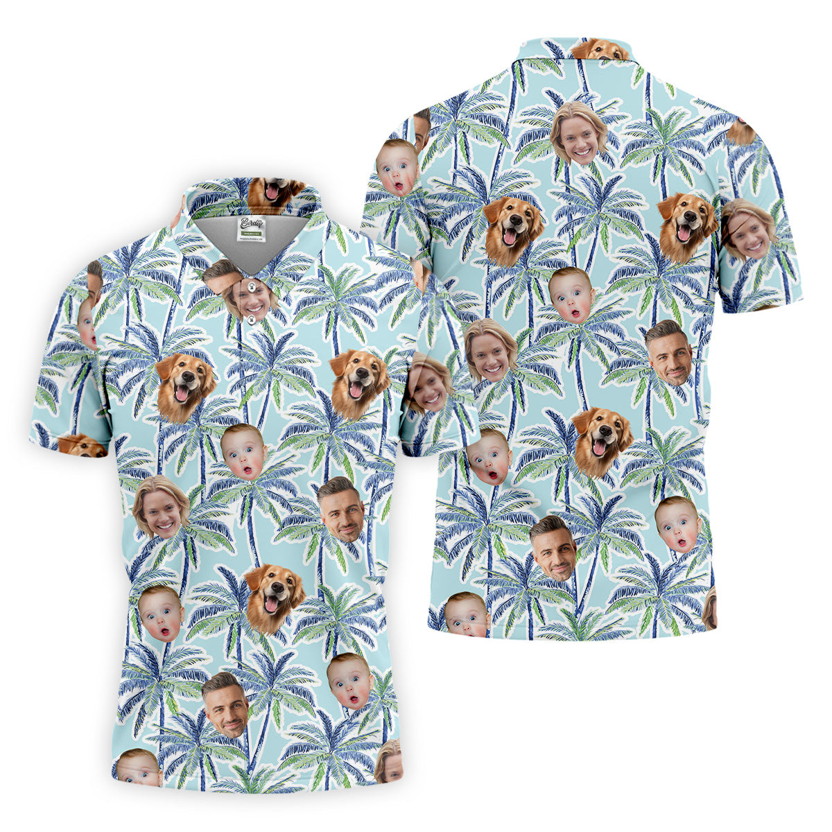 Vintage Aloha Shirts, Men Palm Tree Shirt, Men Golf Polo, Custom Hawaiian Shirt With Face, Tropical Beach