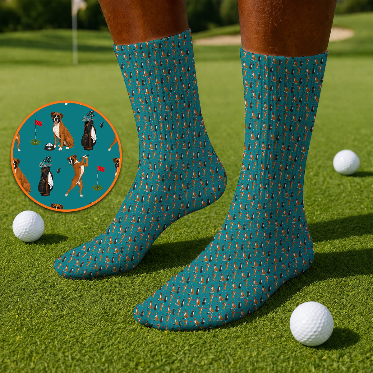 Crazy Boxer Golf Socks, Boxer Golf Pattern Sock for Golfer, Dog Lover Golf Gift