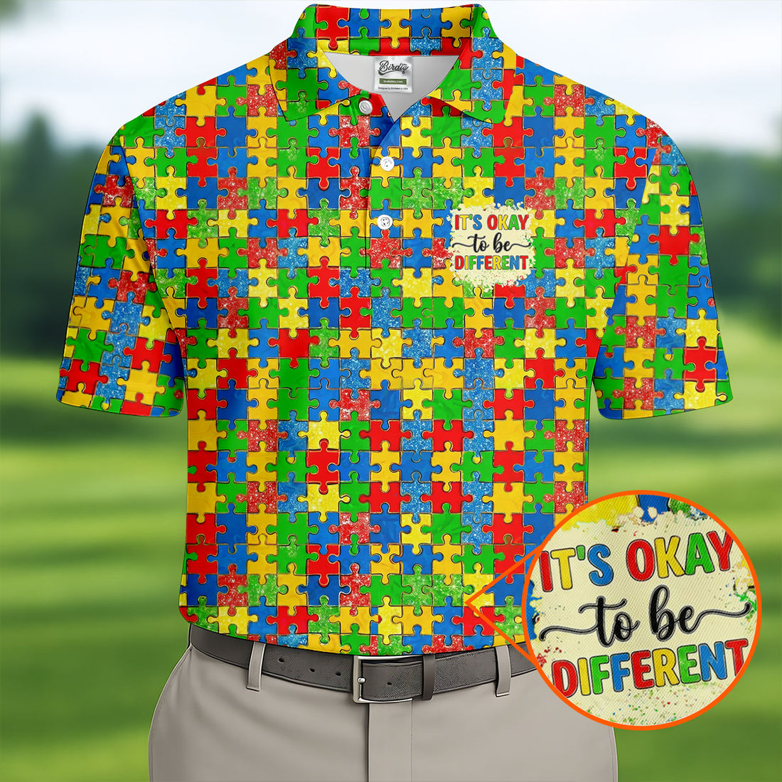 It's Okay To Be Different Colorful Puzzle Pattern Autism Awareness Men's Golf Shirt, Polo ShirtFor Men