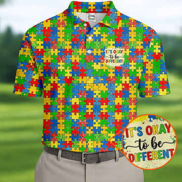It's Okay To Be Different Colorful Puzzle Pattern Autism Awareness Men's Golf Shirt, Polo ShirtFor Men