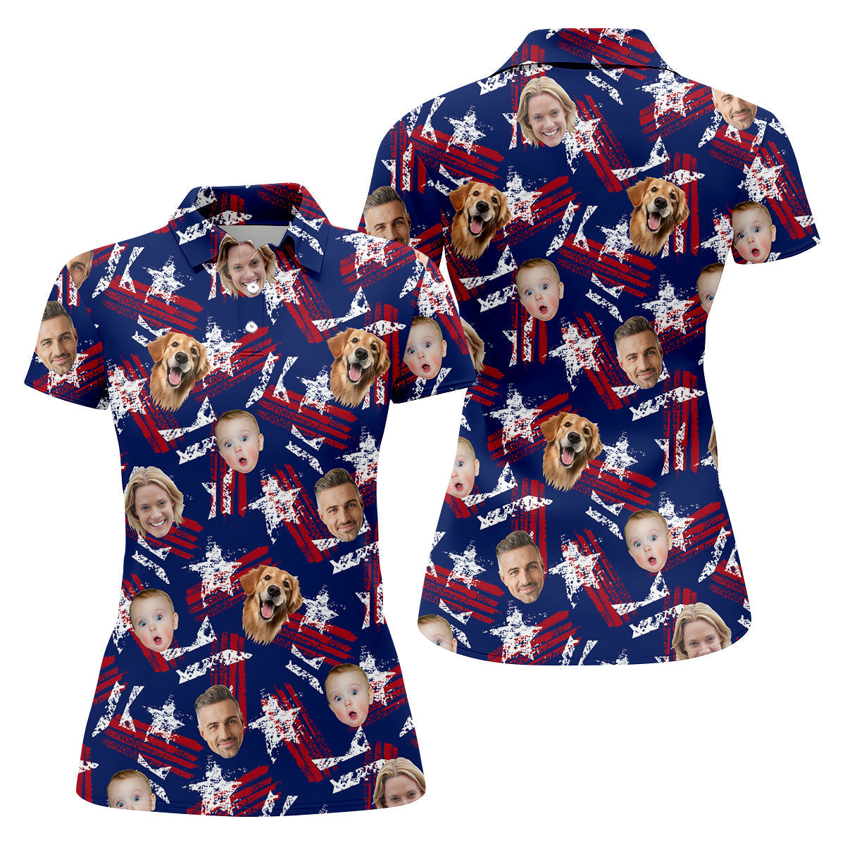 Custom Face Shirt, Patriotic Golf Polos, Golf Tops For Women, USA Golf Polo, Women's Golf Polo Shirt