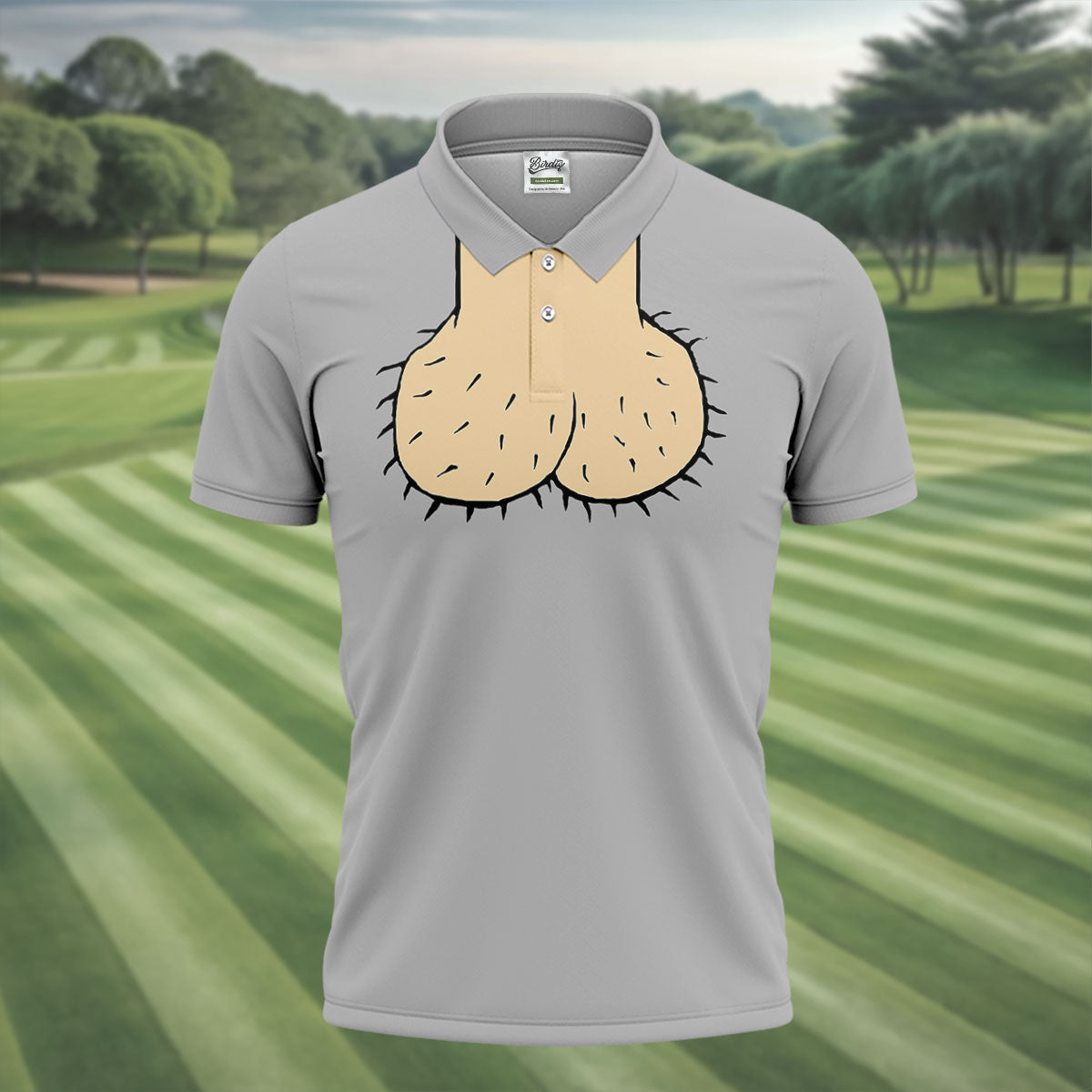 Gray Funny Dickhead Faux Chest Golf Shirt, Mens Golf Polo, Printed Golf Shirts