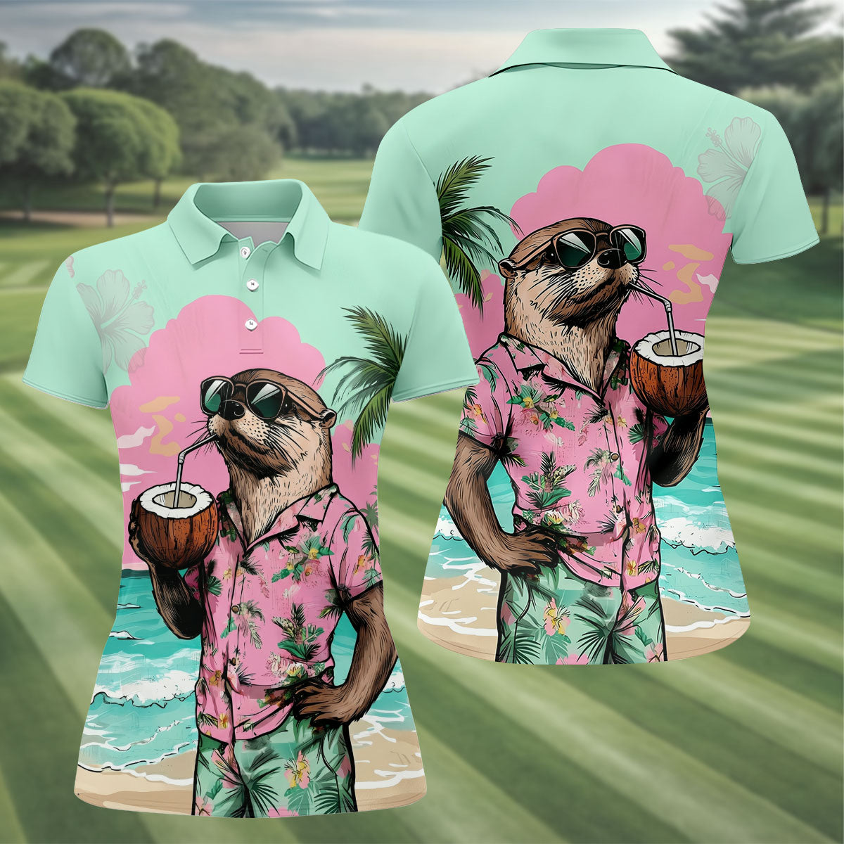 Funny Otter Tropical Summer Hawaiian Golf Shirt, Golf Shirt For Women, Golfing Apparel