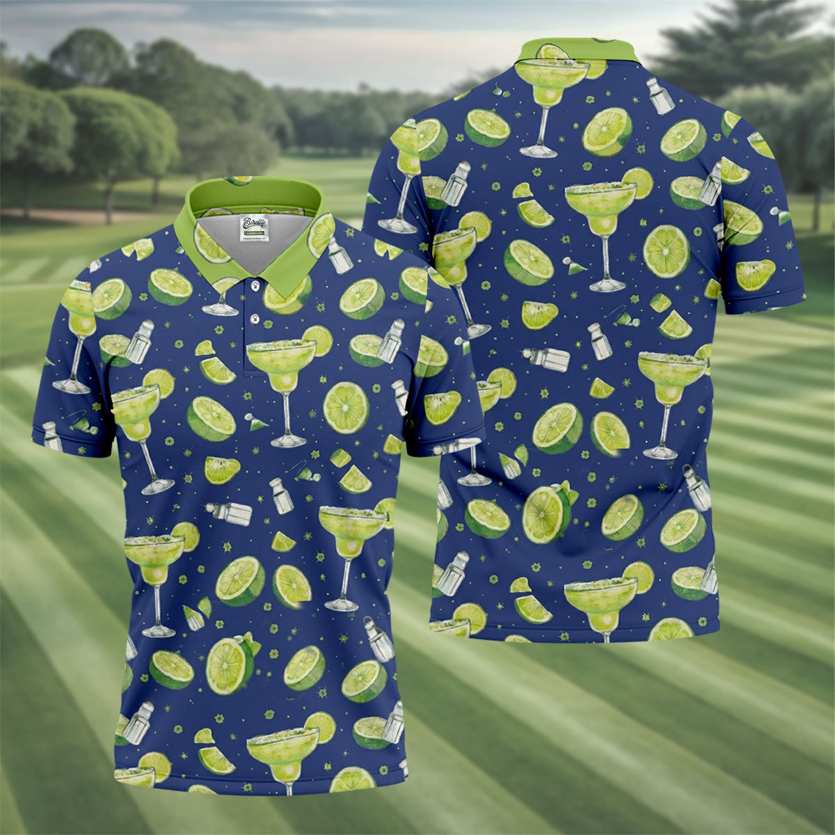 Margarita Cocktail Golf Shirt, Tropical Lime Drink Pattern, Golf Shirt For Men