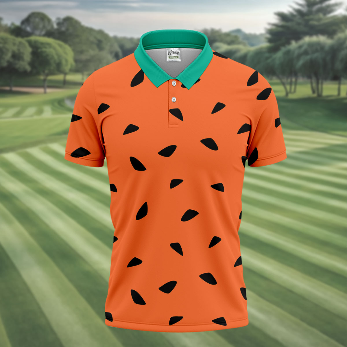 Watermelon Slice Polo Shirt, Orange Summer Design, Golf Shirts For Men