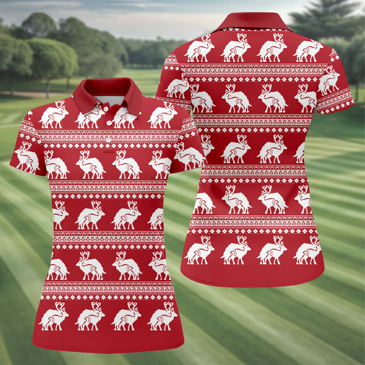 Reindeer Humping Seamless Pattern Golf Shirt, Christmas Golf Shirt, Golf Gifts For Women, Fun Golf Shirt