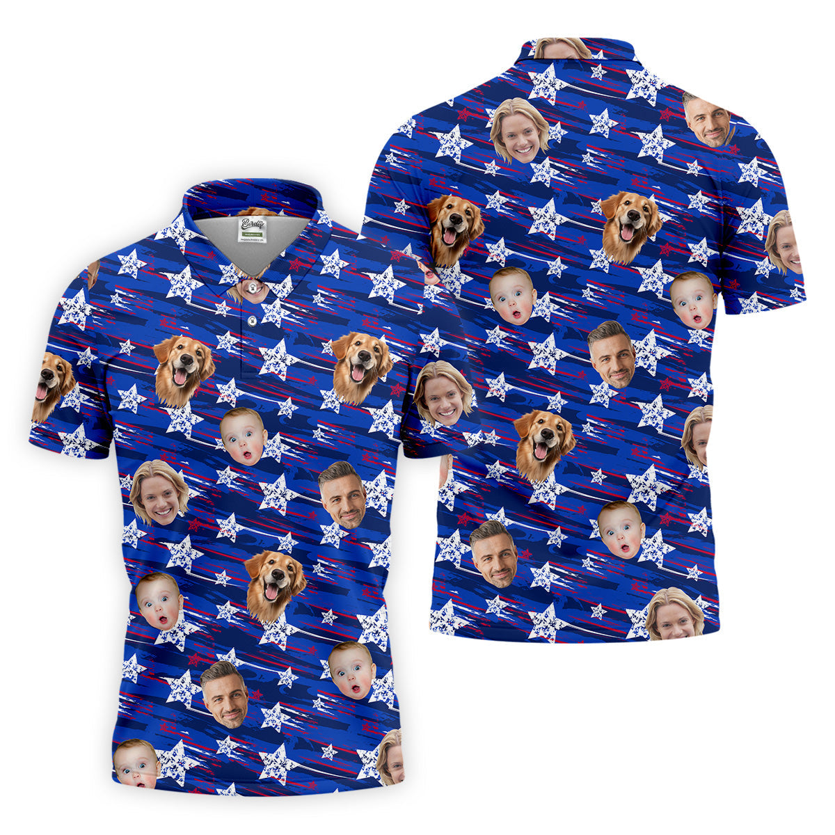 Independence Day Custom Shirts With Faces, Patriotic Golf Shirt, Men's Golf Polo ShirtUSA Golf Shirt
