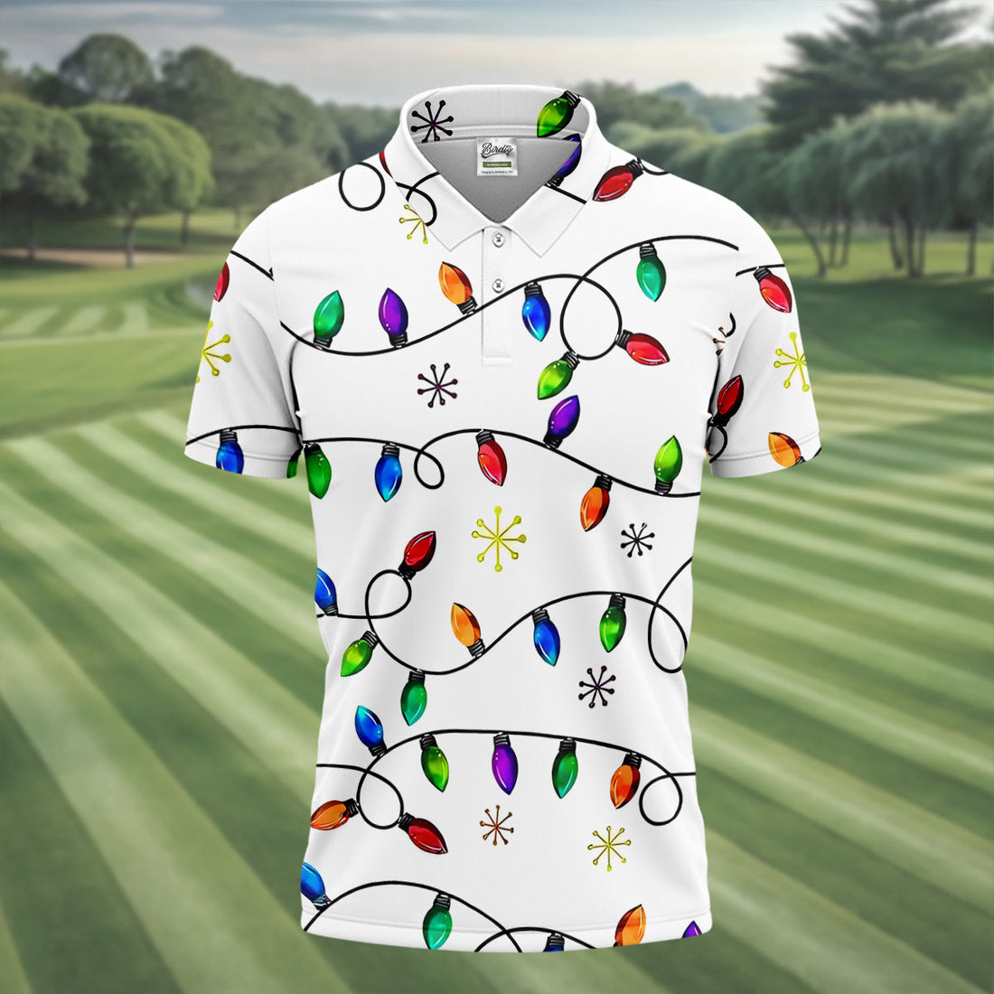 Christmas Light Print Fun Men's Golf Polos, Christmas Golf Shirt, Unique Gift For Golfer, Polo ShirtFor Men