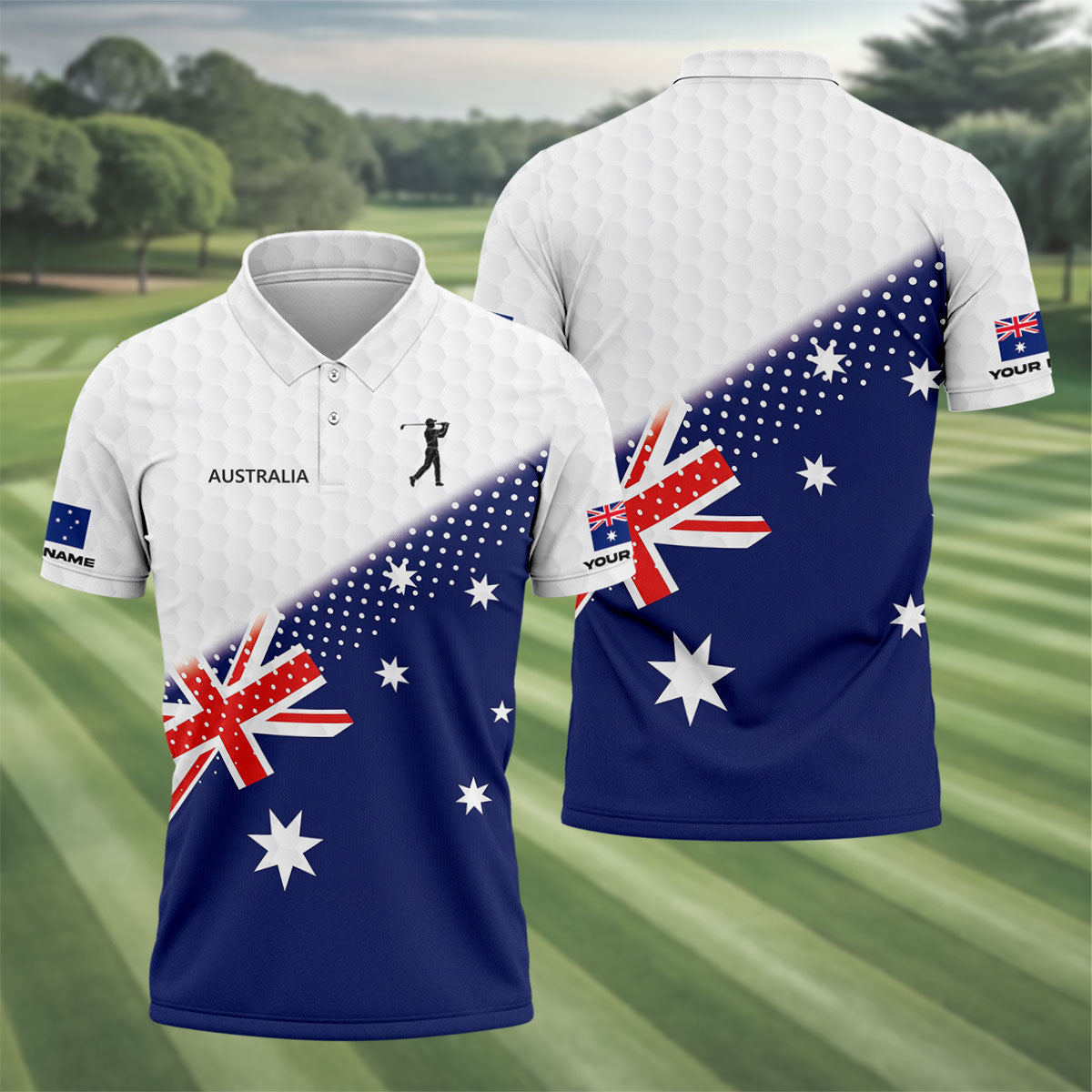 Golf Ball Pattern Australia Flag Print Men's Golf Top, Polo Shirt Men, Golf Shirts For Men