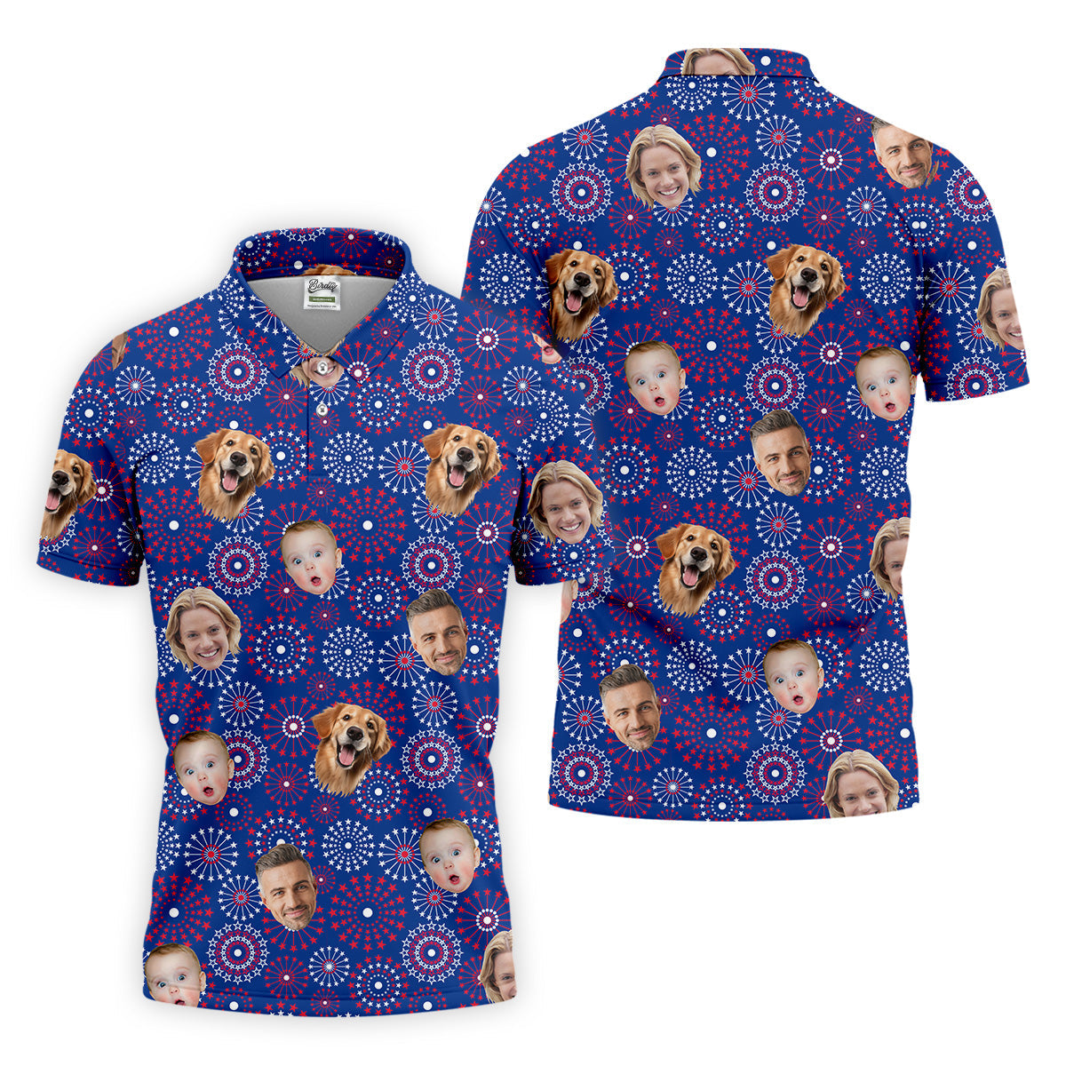 4th Of July Personalized Face Shirts, Men's Golf Polo ShirtPatriotic Golf Polo ShirtGifts For The Golfing Dad