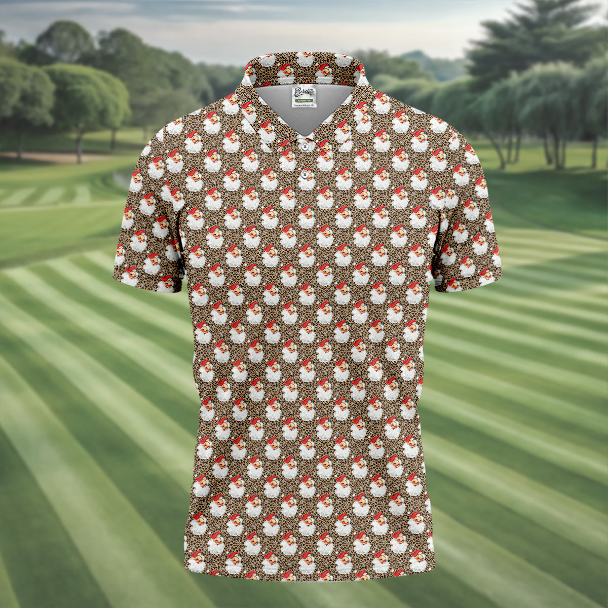 Leopard Santa Xmas Golf Shirt, Golf Tops For Men, Retro Golf Shirt, Christmas Golf Shirt, Golf Gift For Men