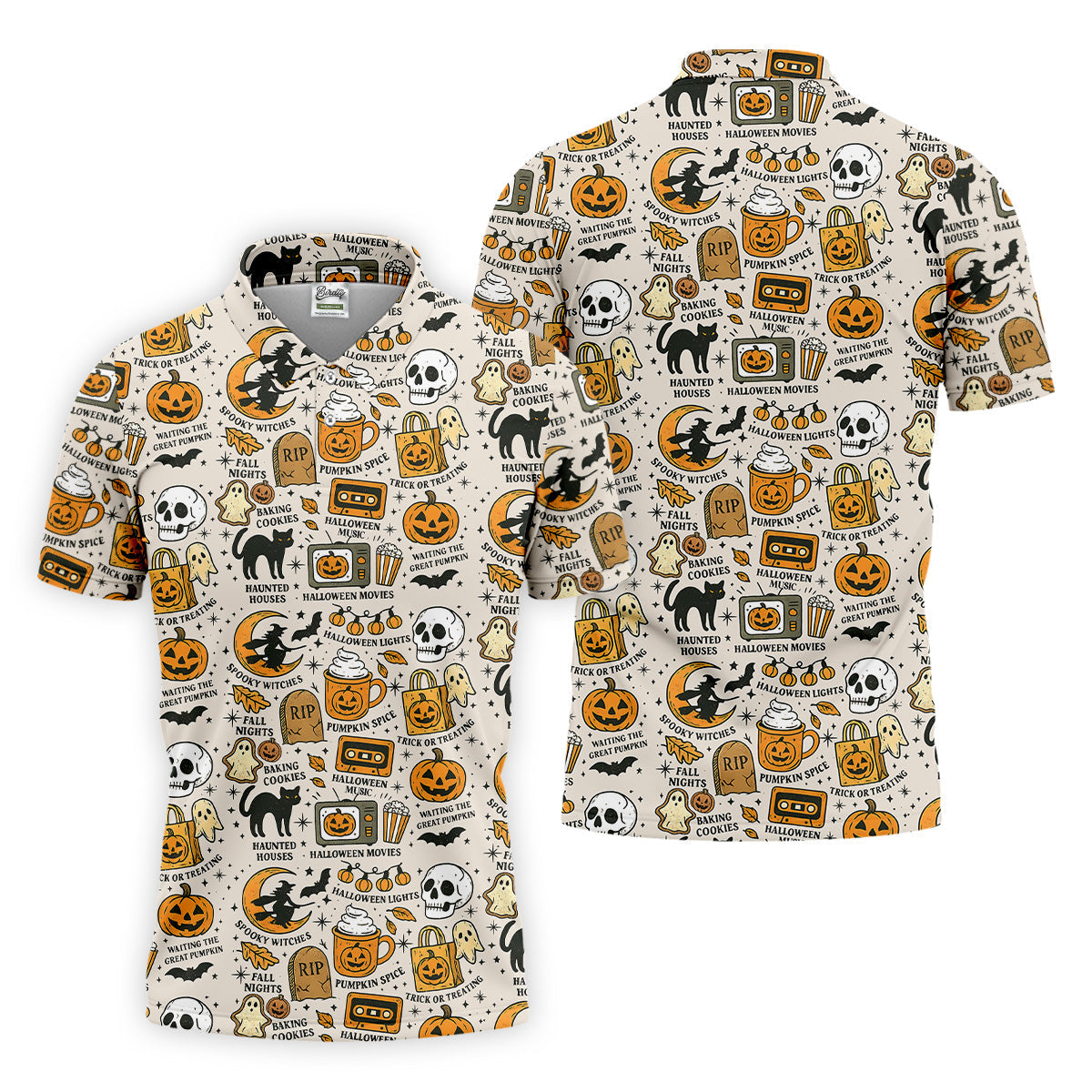 Spooky Witches, Spooky Cat, Cute Halloween T-Shirts, Mens Golf Polo Shirt Golfing Apparel