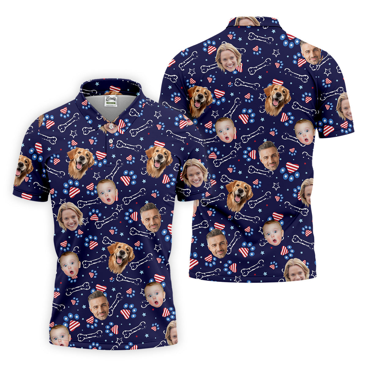 USA Custom Shirts With Faces, Men's Golf Polo ShirtMen's 4th Of July Shirts, USA Golf Shirt