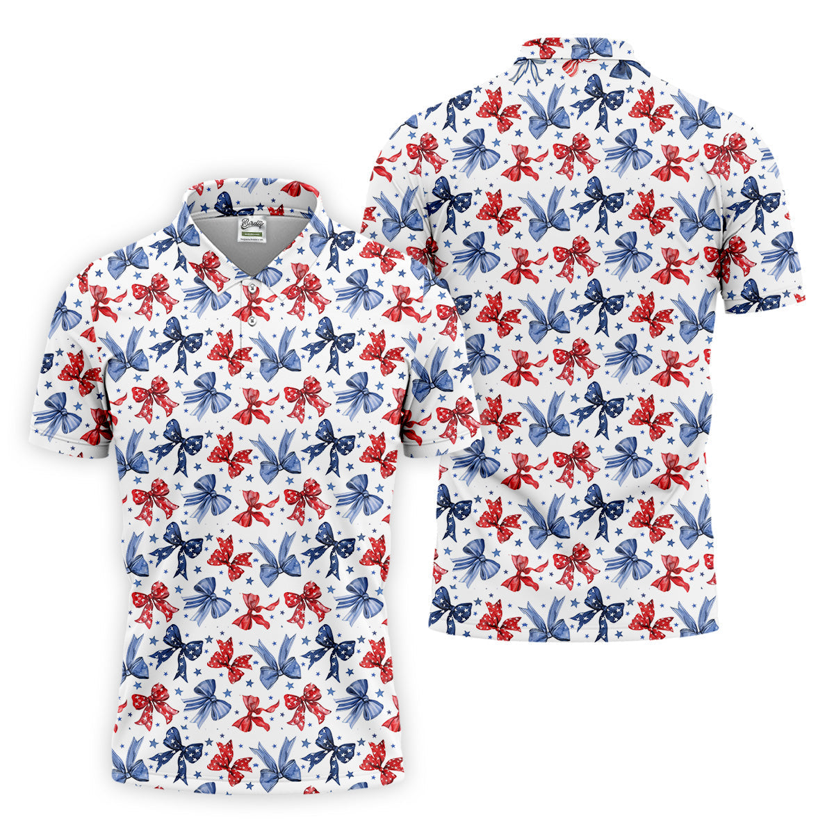 Red White & Blue Bows Shirt, Men's 4th Of July Shirts, Funny Mens Golf Polo ShirtGift For Golfing Dad