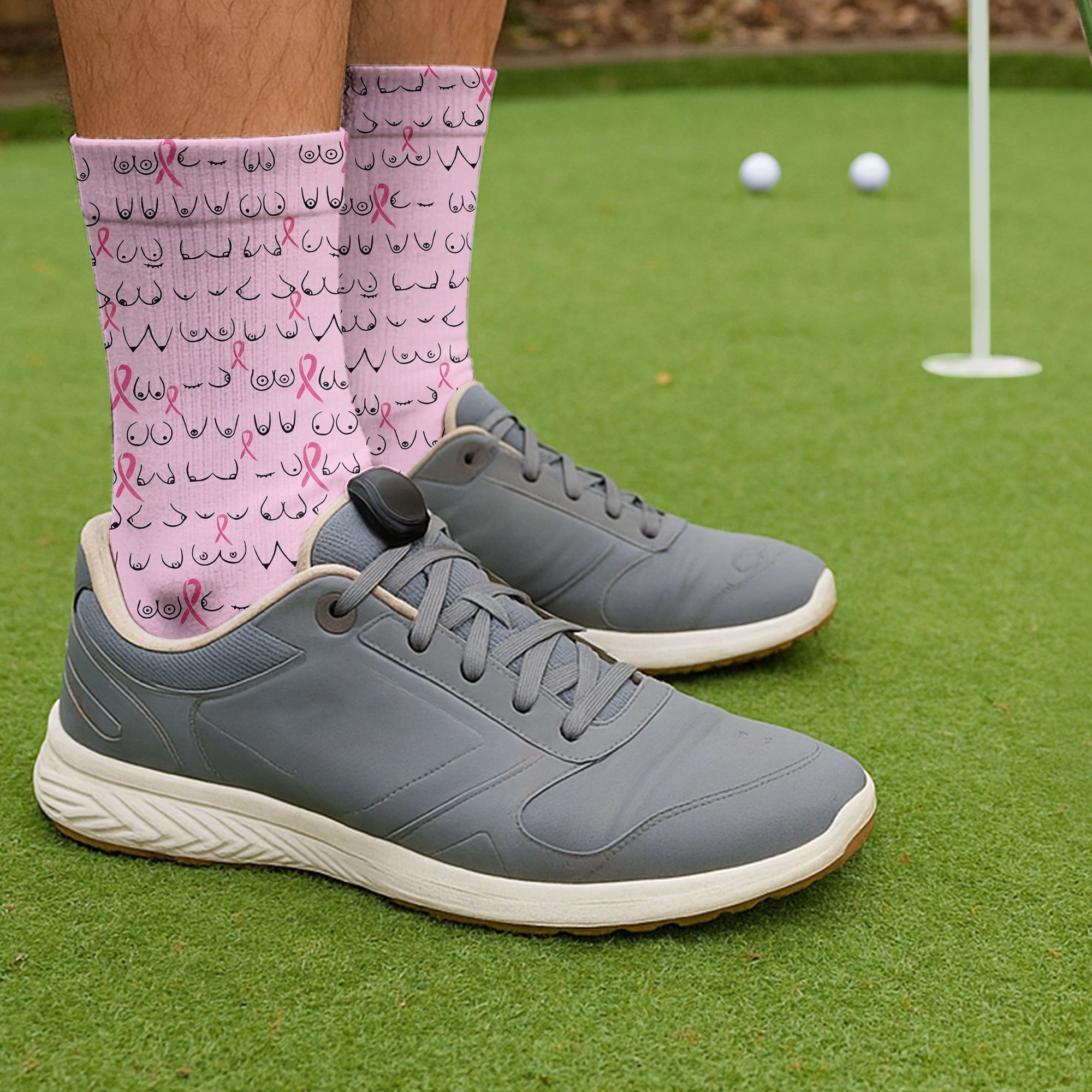 Funny Pink Men's Golf Shirt With Socks Free, Breast Cancer Awareness Gift